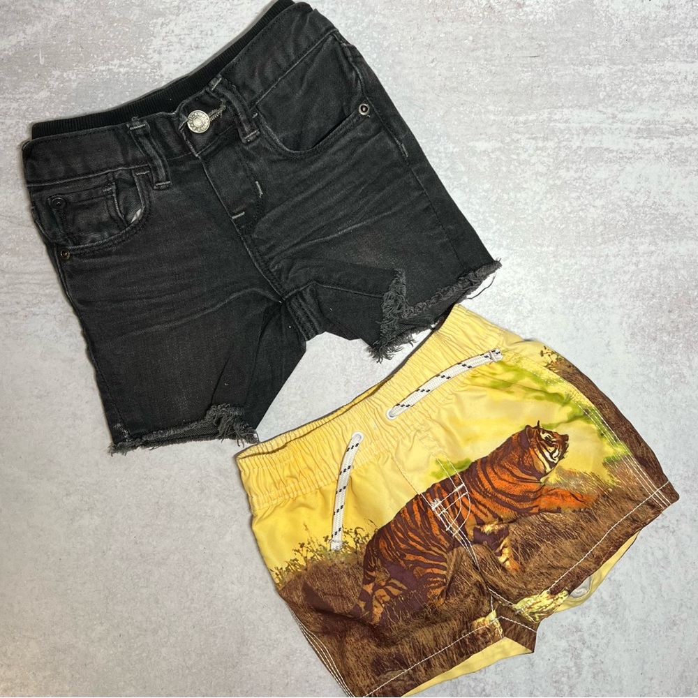 Super cool baby boys jean shorts and swim trunks 6-12M